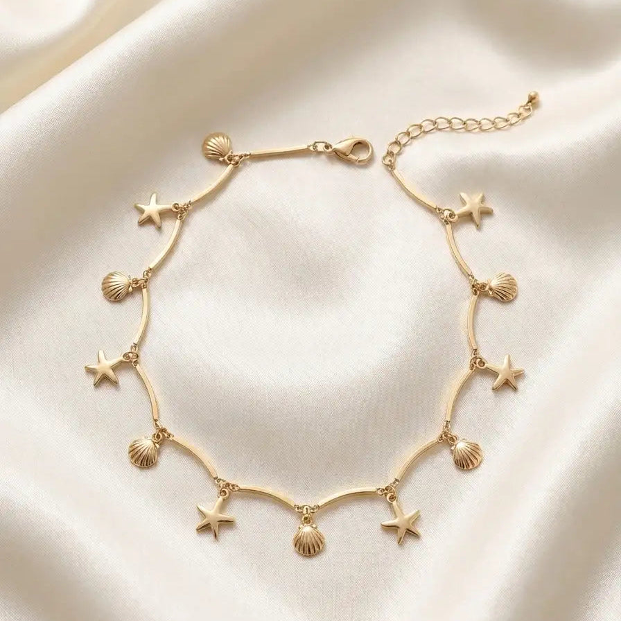 Chaîne de cheville LH – Design Étoiles & Coquillages doré