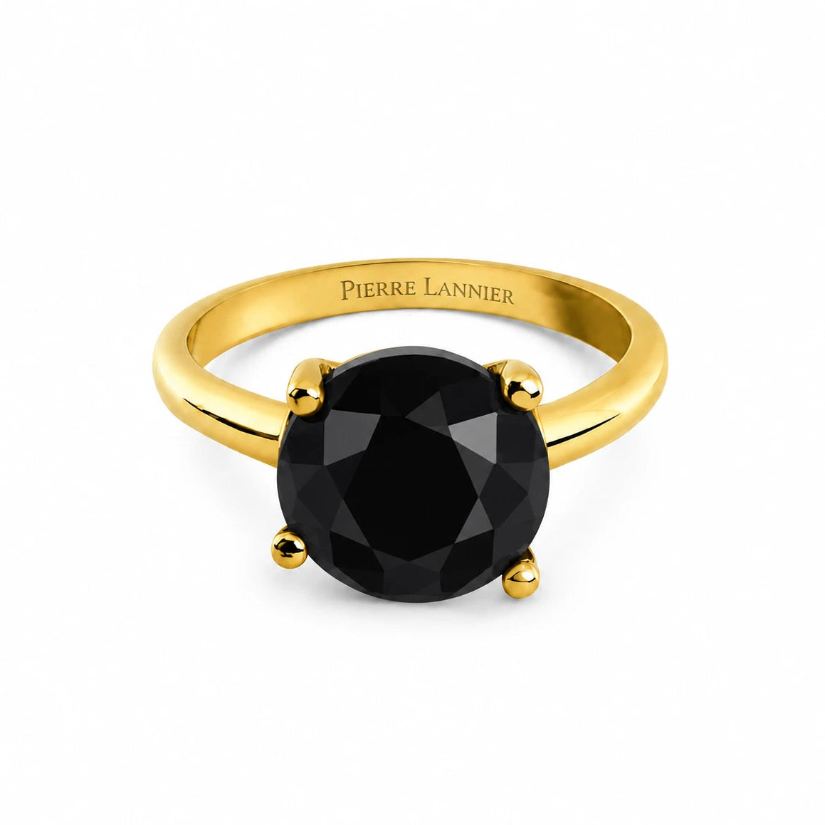 Bague Solitaire Pierre Lannier – Acier Doré et Teinte Onyx
