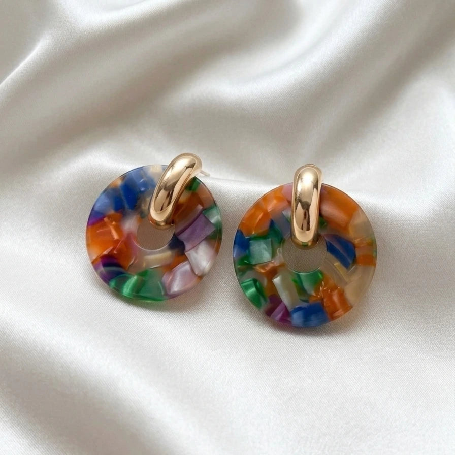 Boucles d'oreilles circulaires – Effet mosaïque multicolore -LH