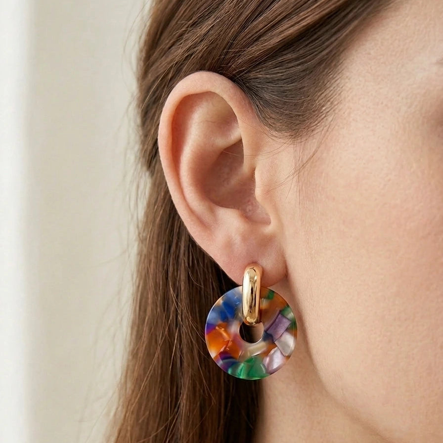 Boucles d'oreilles circulaires – Effet mosaïque multicolore -LH