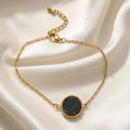 Bracelet Disque Noir - Acier Doré - Collection Go Mademoiselle