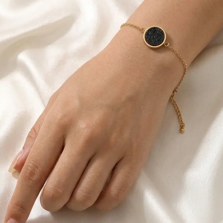 Bracelet Disque Noir - Acier Doré - Collection Go Mademoiselle