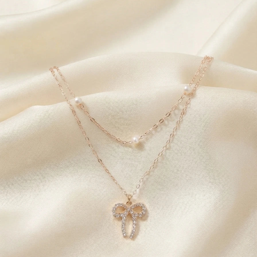 Collier Double Rang Nœud & Perles
