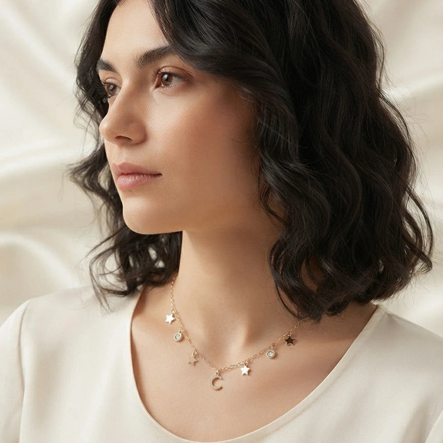 Collier Plastron Céleste Étoiles & Lune