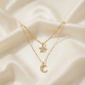 Collier Double Chaîne Lune & Étoile Strass