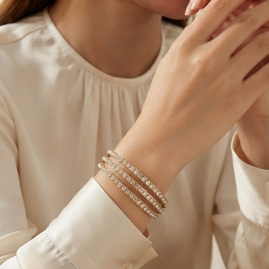 Set de Bracelets Semainiers Dorés Pincés de Cristaux - Fantaisie