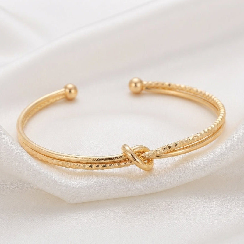 Bracelet Jonc Doré « Nœud d'Amour » à Double Rang Fantaisie