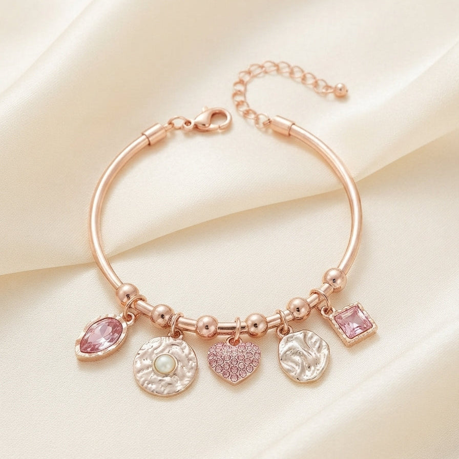 Bracelet Multi-Breloques Rose Gold & Strass- Fantaisie