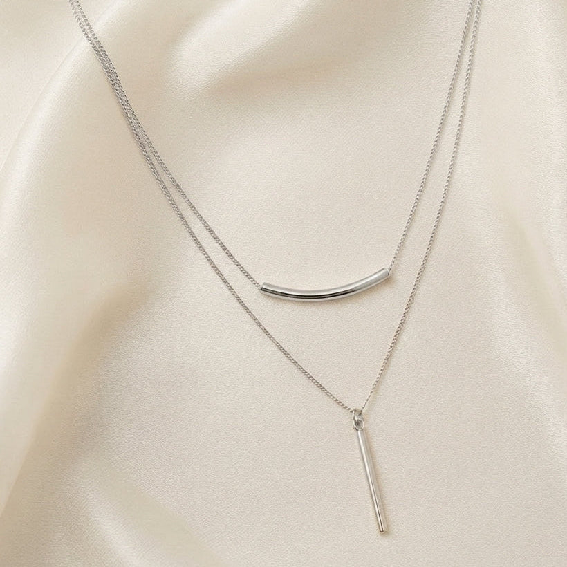 Collier Double Chaîne Épure Argenté