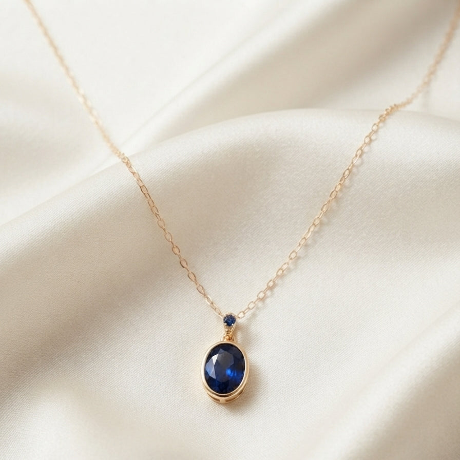 Collier Pendentif Ovale Saphir Doré