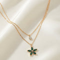 Collier Double Rang Fleur Émeraude Doré