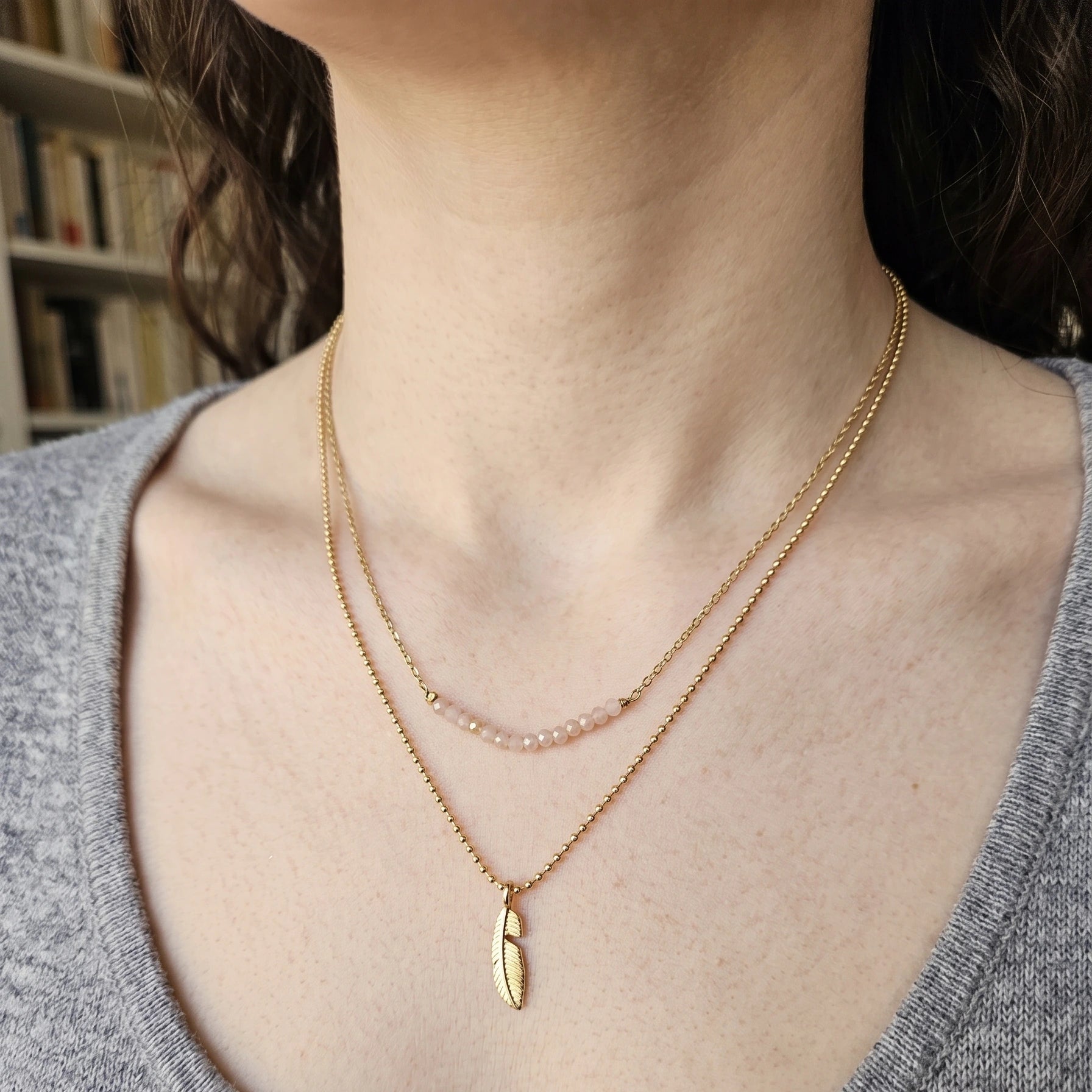 Collier Plume & Perles Synthétiques  – Go Mademoiselle
