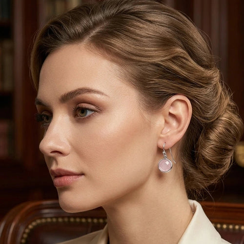 Boucles d'Oreilles en Argent Rhodié et Quartz Rose Facetté – Pierre Lannier