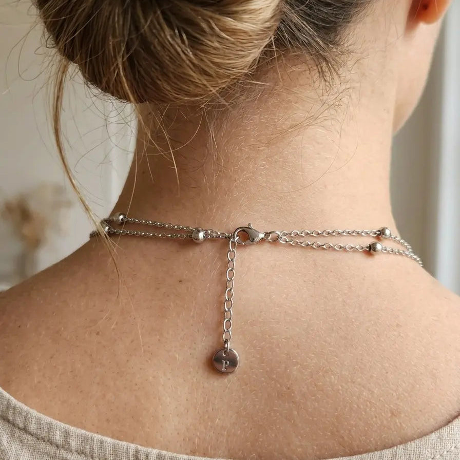 Collier Double Chaîne Design Anneaux Modernes & Perles - Pierre Lannier