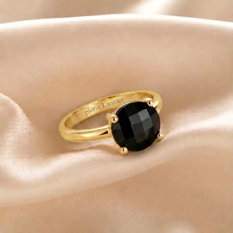 Bague Solitaire Pierre Lannier – Acier Doré et Teinte Onyx