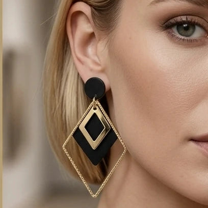 Boucles d'oreilles géométriques contrastées - Collection Fantaisie LH