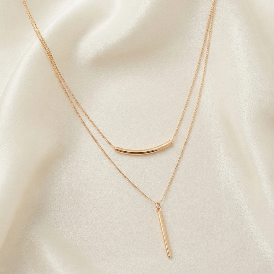 Collier Double Chaîne Épure Doré