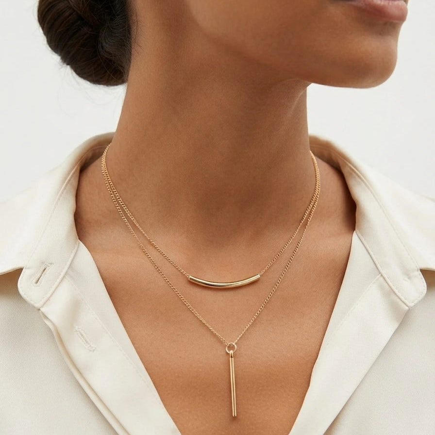 Collier Double Chaîne Épure Doré