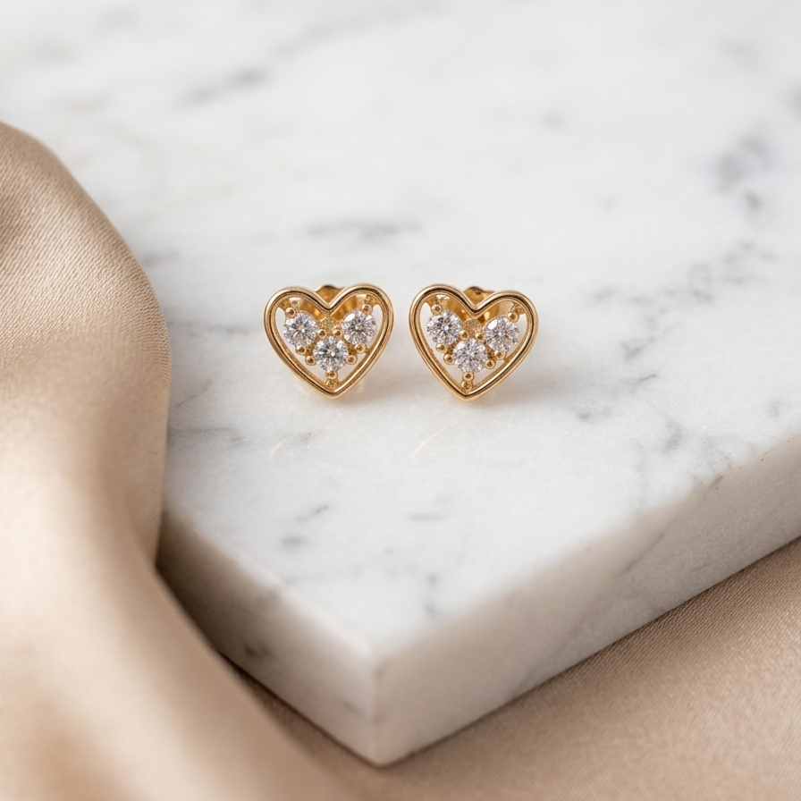 Boucles d'Oreilles Puces Cœur Étoilé en Plaqué Or et Oxydes de Zirconium-GO MADEMOISELLE