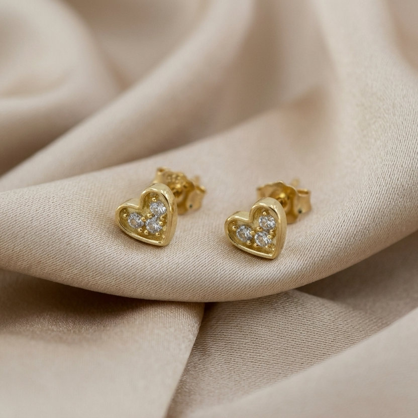 Boucles d'Oreilles Puces Cœur Étoilé en Plaqué Or et Oxydes de Zirconium-GO MADEMOISELLE