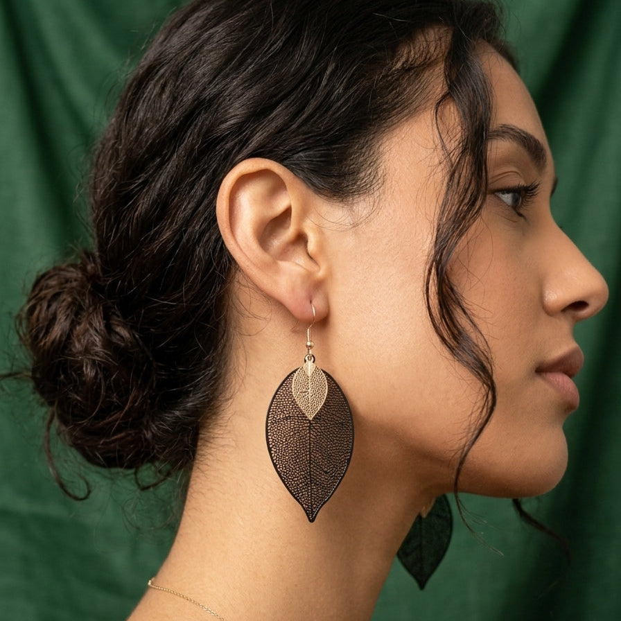 Boucles d'oreilles pendantes Feuille d'automne bicolore Lovisa