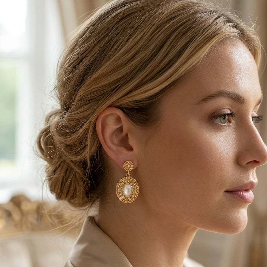 Boucles d'Oreilles Pendantes "Égérie" en Plaqué Or et Nacre – Go Mademoiselle