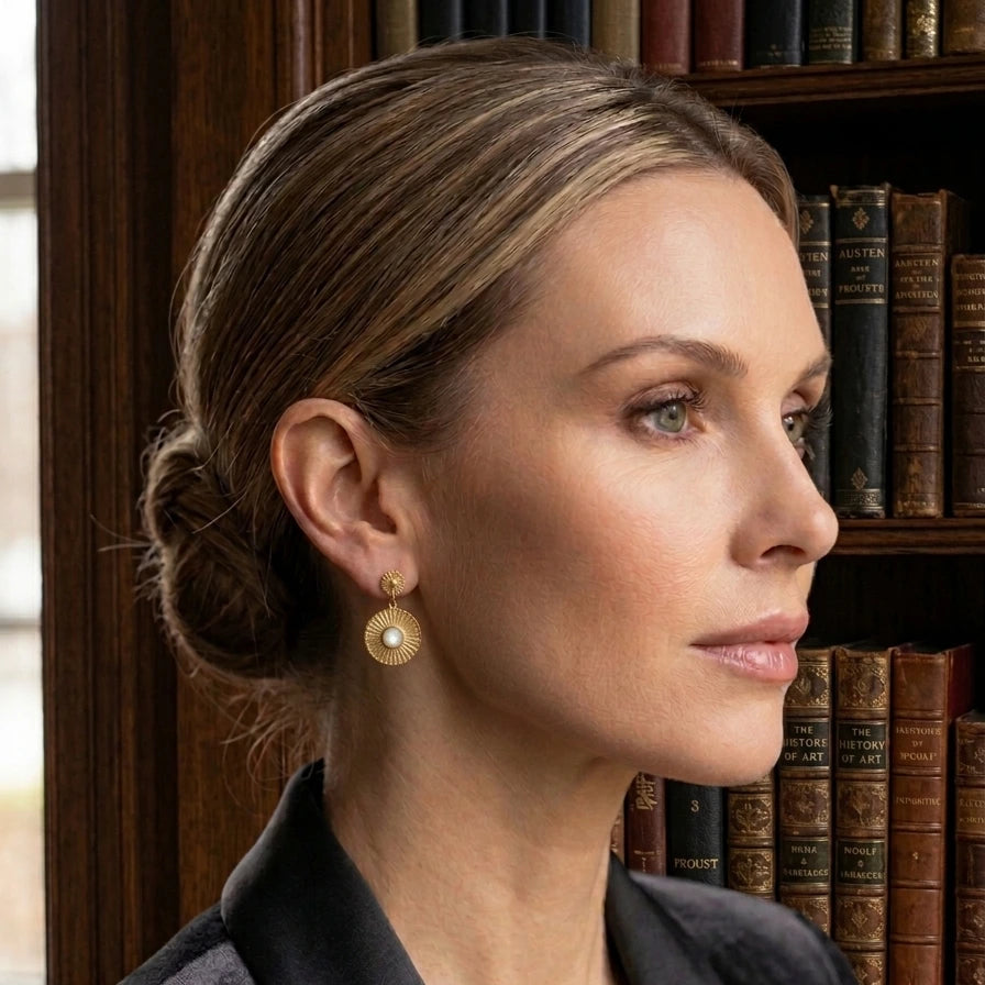 Boucles d'Oreilles Pendantes "Aura" en Plaqué Or et Nacre Blanche – Go Mademoiselle