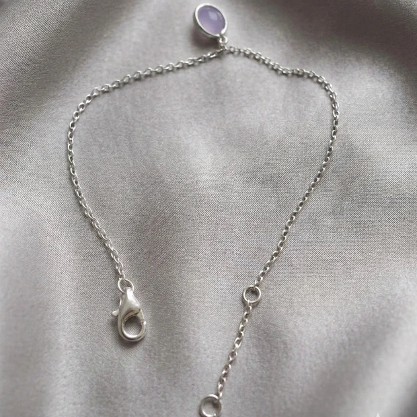 Bracelet Fine Chaîne et Pendentif Améthyste Ciselé – Argent Rhodié- Pierre Lannier