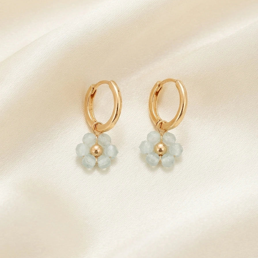 Boucles d'oreilles créoles Petite Fleur d'Aigue-Marine