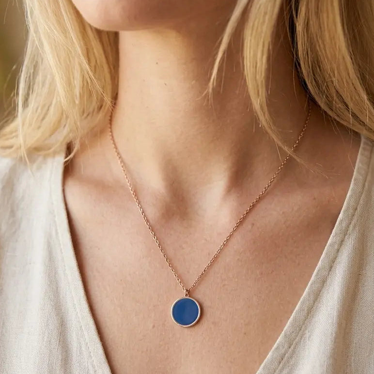 Collier Médaillon Bleu Azur & Bronze- Pierre Lanier