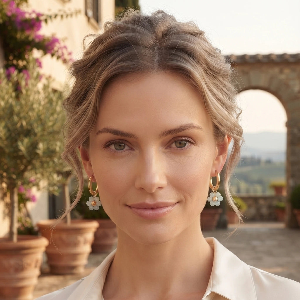 Boucles d'oreilles créoles Petite Fleur d'Aigue-Marine