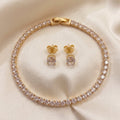 Bracelet Rivière et Puces d'Oreilles en Zirconium Doré