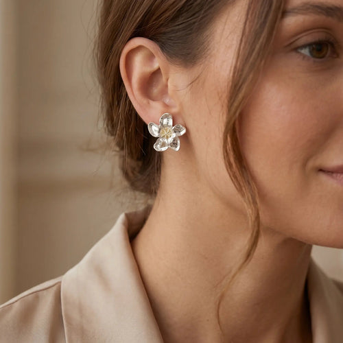 Boucles d'oreilles Fleurs LH – Finition argentée éclatante