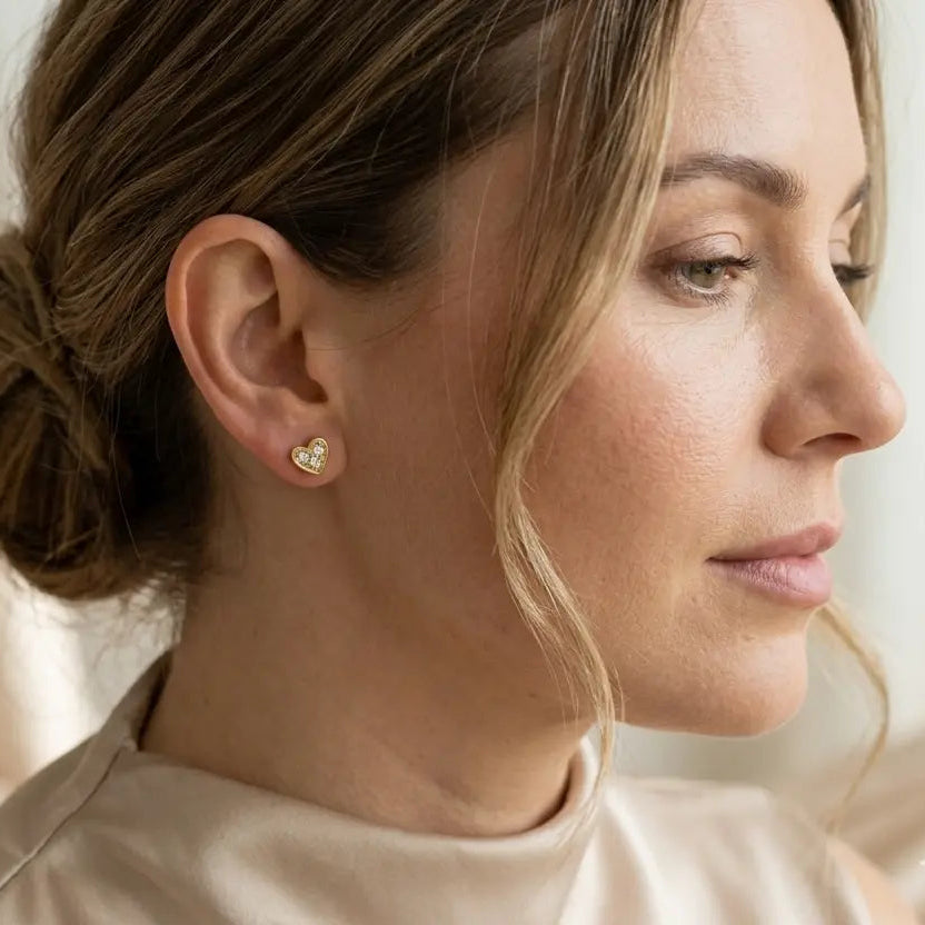 Boucles d'Oreilles Puces Cœur Étoilé en Plaqué Or et Oxydes de Zirconium-GO MADEMOISELLE