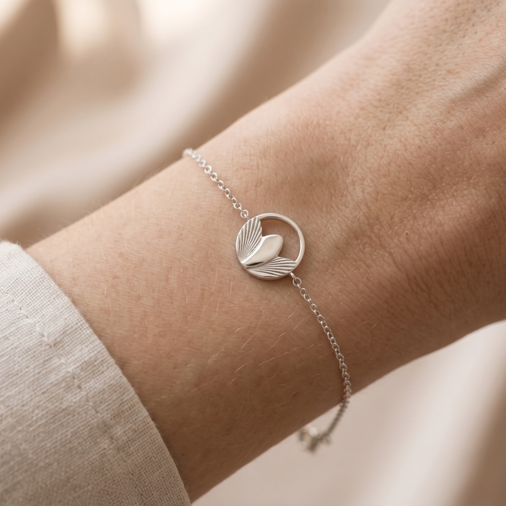 Bracelet Médaillon feuillage épuré Argent Rhodié – Pierre Lannier