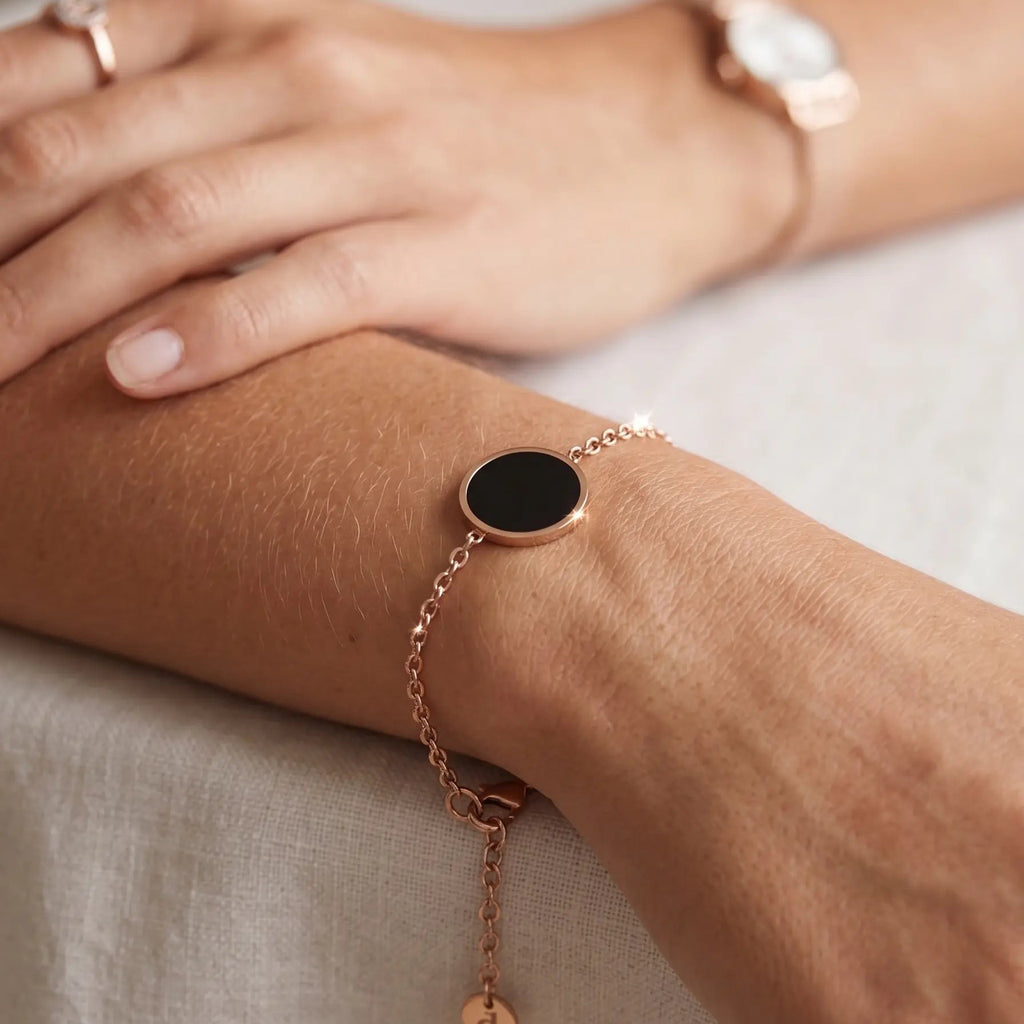 Bracelet Médaille Noir & Acier Rosé – Collection Signature Pierre Lannier
