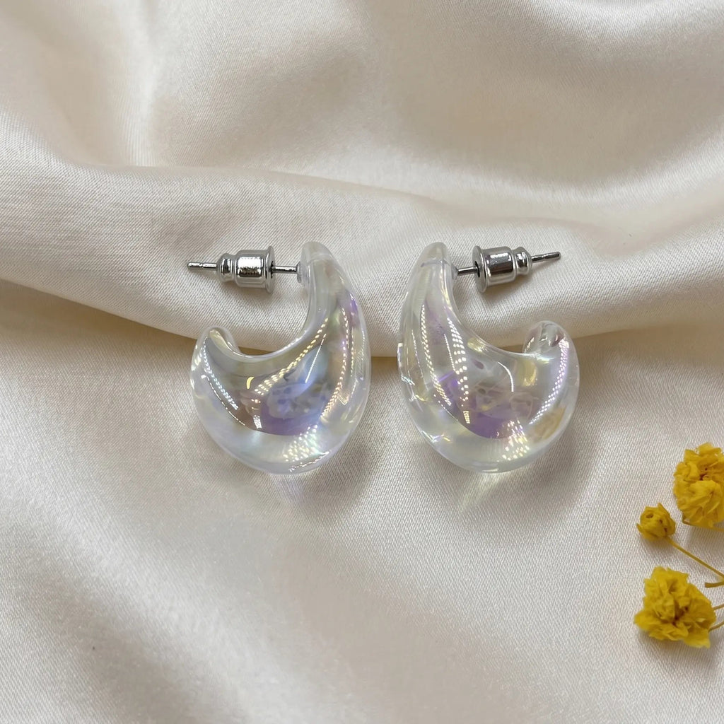 Boucles d'oreilles Forme Incurvée Effet Irisé -LH