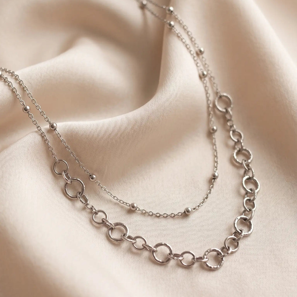 Collier Double Chaîne Design Anneaux Modernes & Perles - Pierre Lannier
