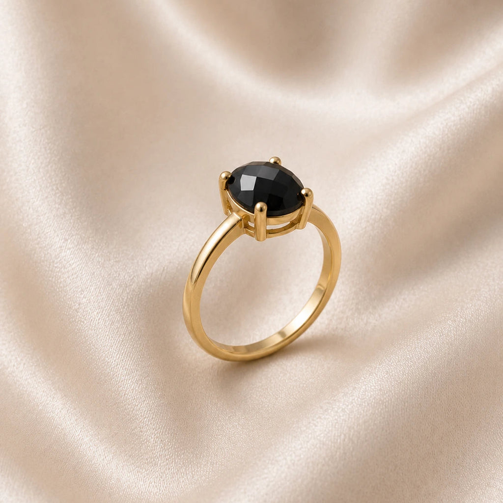 Bague Solitaire Pierre Lannier – Acier Doré et Teinte Onyx