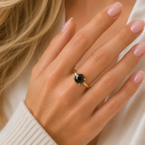 Bague Solitaire Pierre Lannier – Acier Doré et Teinte Onyx